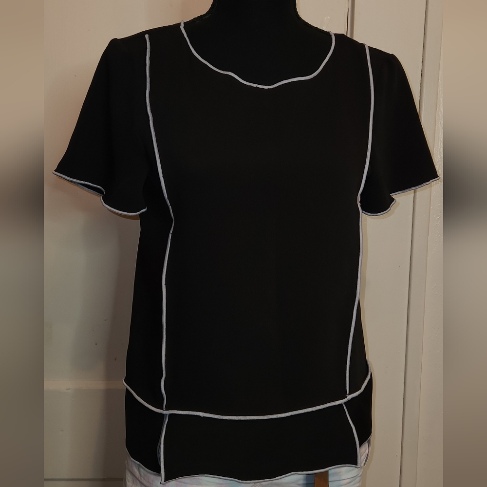 Zara size small black w/ White trim blouse